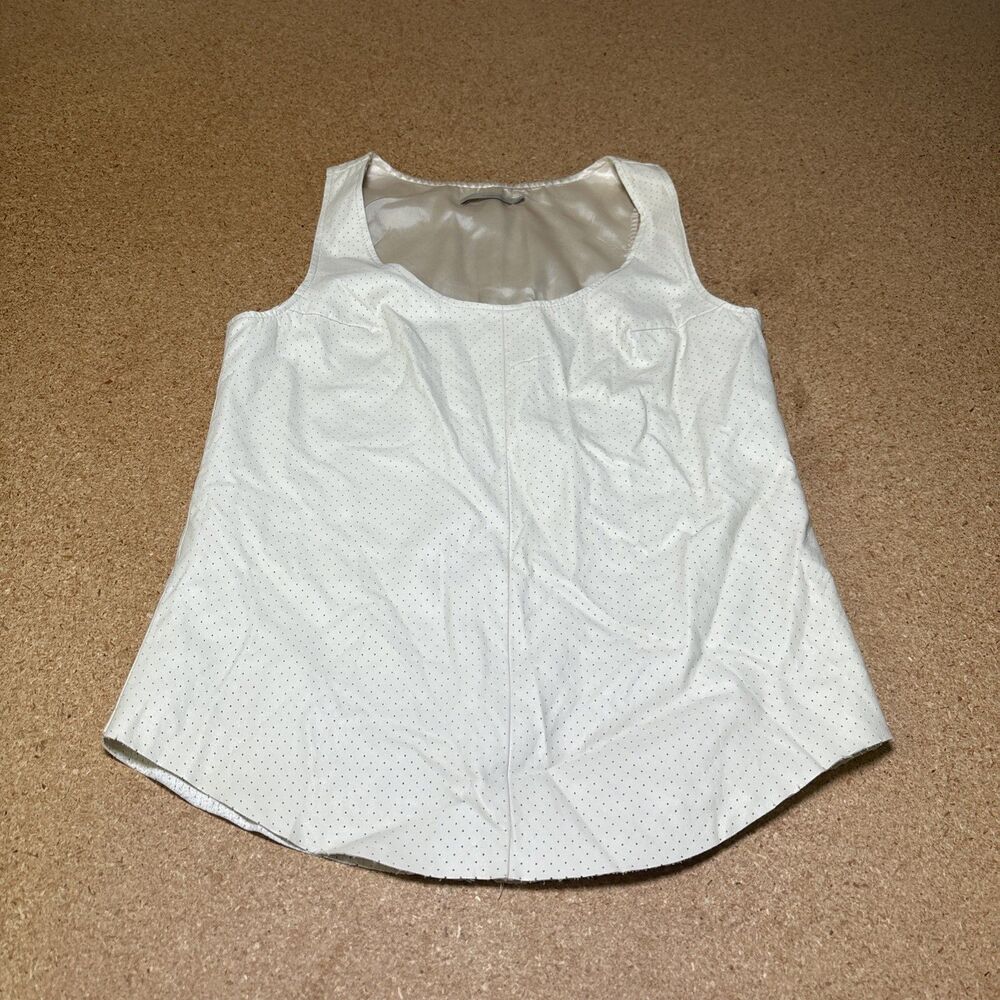 Townsen Perforated Vegan Leather Scoop Neck Tank Top-Cream- Size S B1